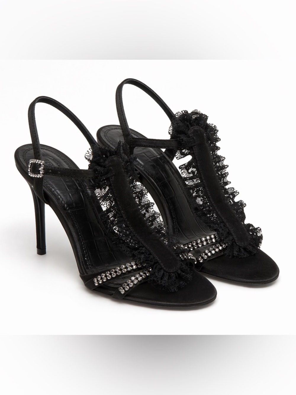 Givenchy Suede Leather Lace Stiletto Sandals Pump with Rhinestones - Picture 2 of 12